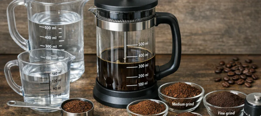 Die optimale Wassermenge und Kaffeepulver-Mahlgrad fuer die Kaffeepresse