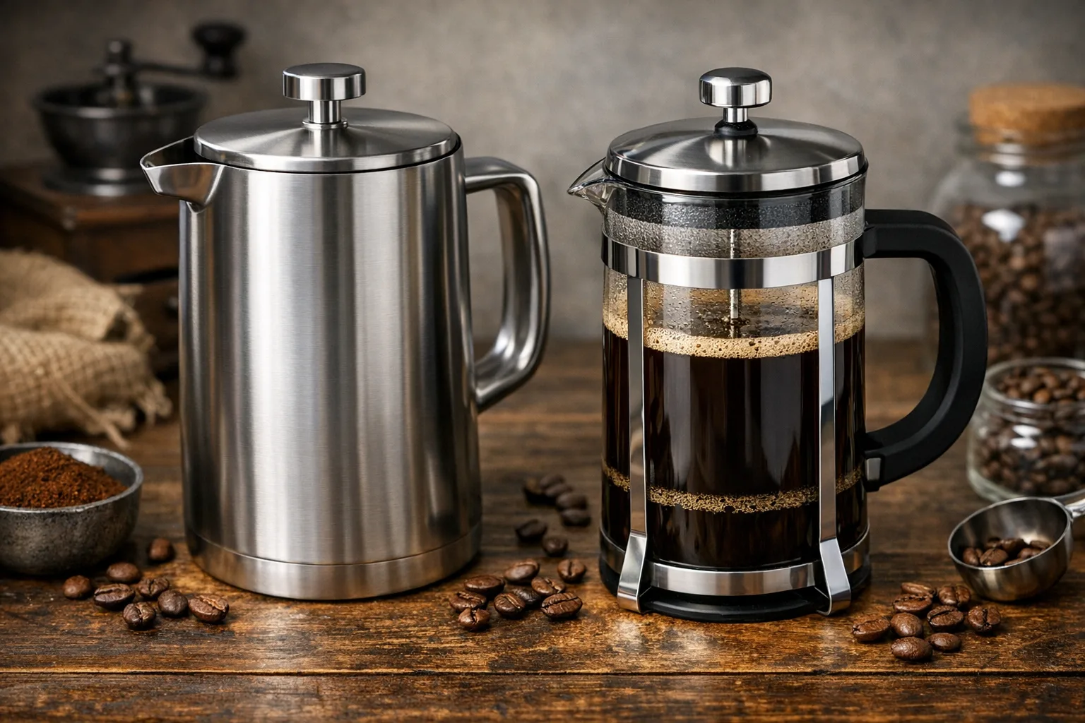 Edelstahl vs. Glas Kaffeepresse kaufen: Vor- und Nachteile fuer optimalen Kaffeegenuss