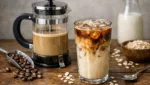 Iced Latte aus der Kaffeepresse mit Hafermilch