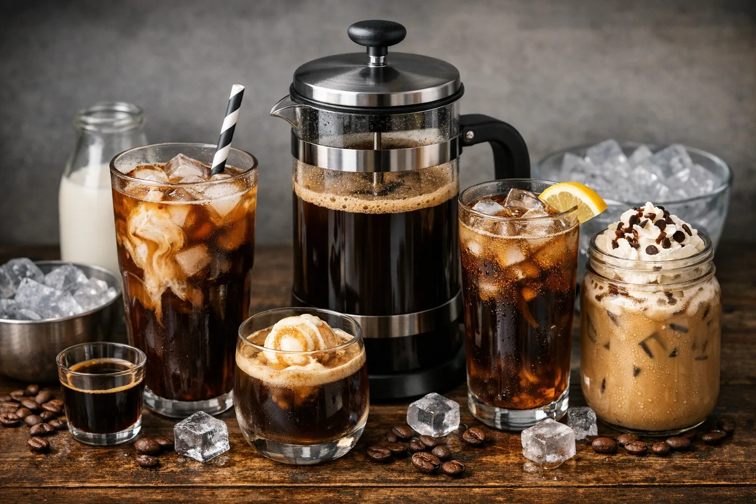 Kaltgetraenke & Eiskaffee mit Kaffeepresse